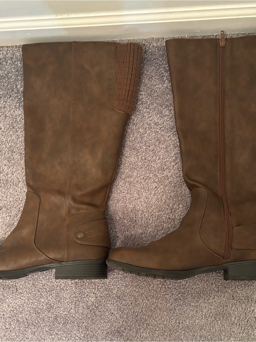 Life Stride Women's Tall Brown Faux Leather Zip Boots Size 11M-WC